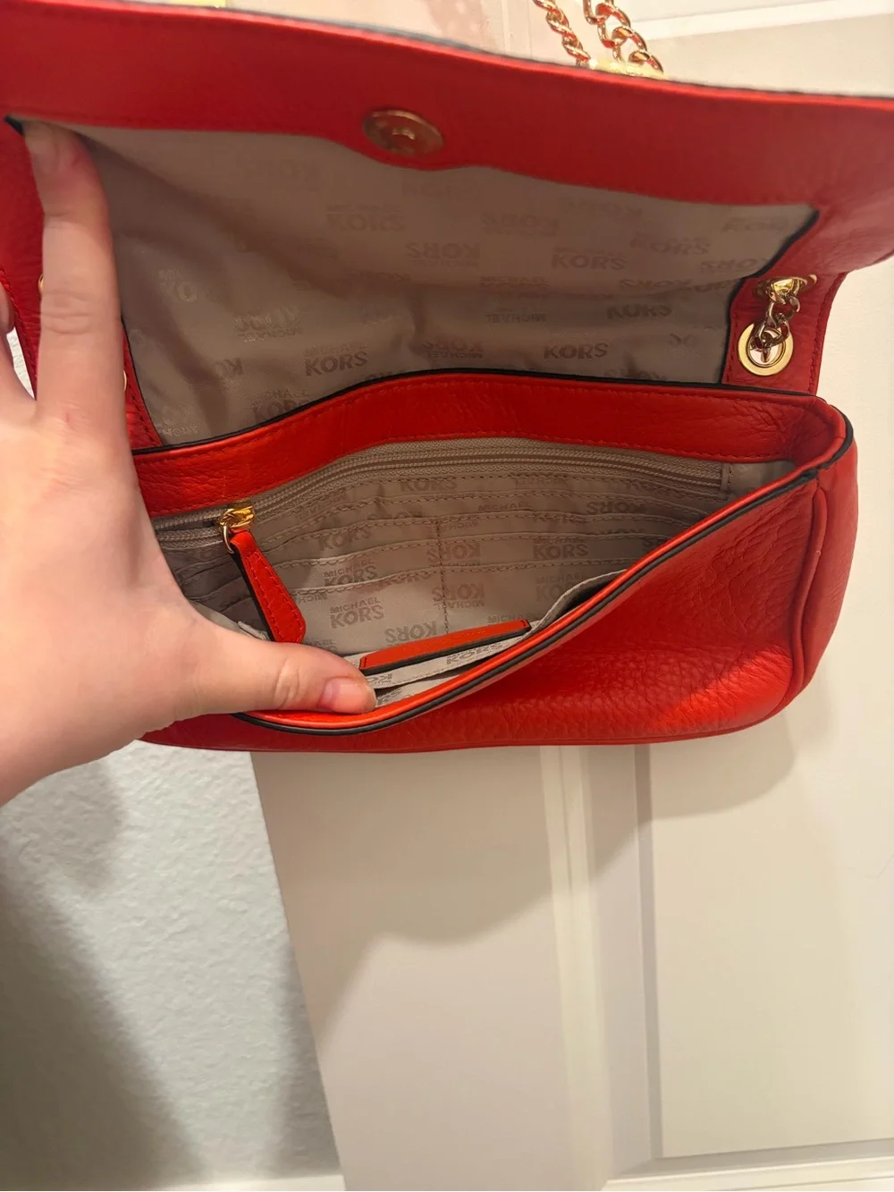 Michael Kors Red Leather Shoulder Bag with Gold Hardware
